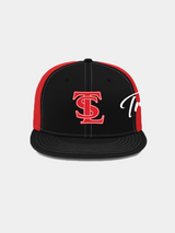 DOUBLE STITCHED LETTERMAN FITTED CAP | BLACK RED