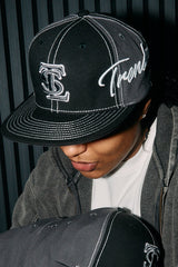 DOUBLE STITCHED LETTERMAN FITTED CAP | BLACK GREY