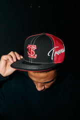 DOUBLE STITCHED LETTERMAN FITTED CAP | BLACK RED