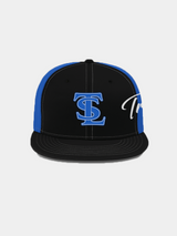 DOUBLE STITCHED LETTERMAN FITTED CAP | BLACK BLUE